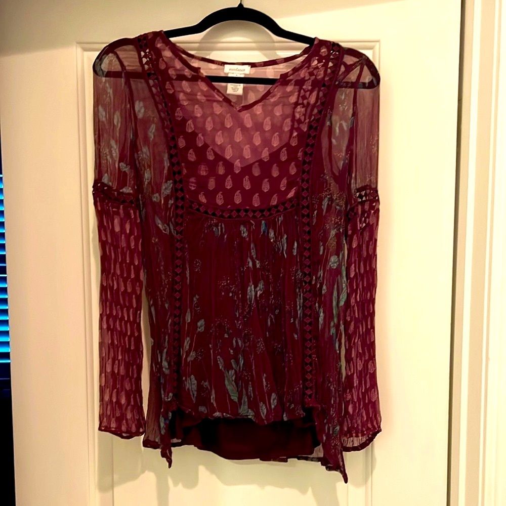Sundance Sheer Embellished Long Sleeve Blouse
